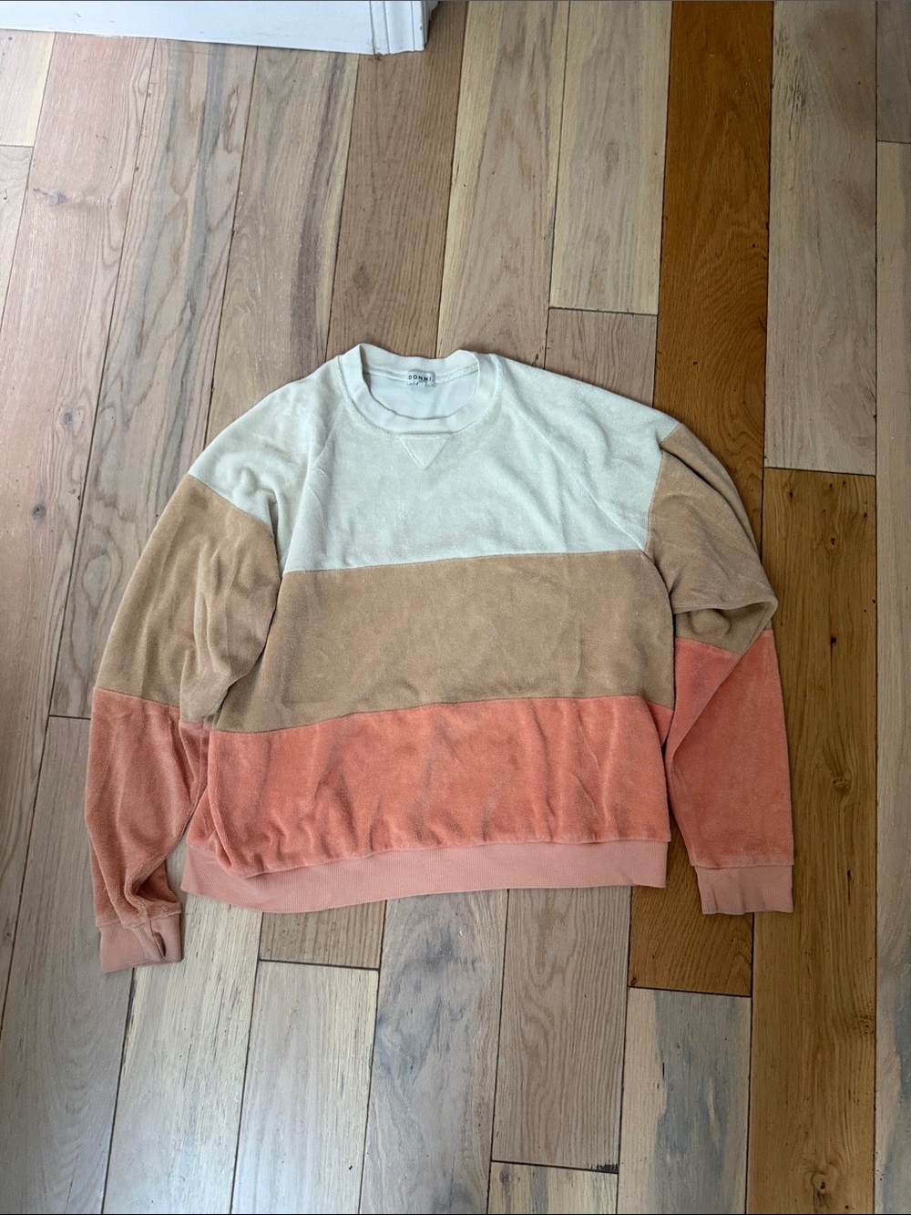 Colorblock Crewneck Sweater - Cream, Tan & Pink